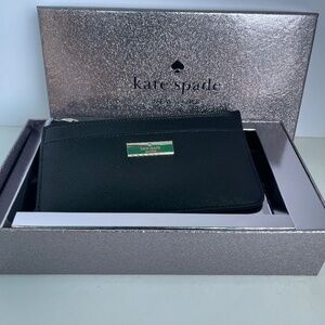 KATE SPADE black boxed Large Saffiano Slim Card Holder